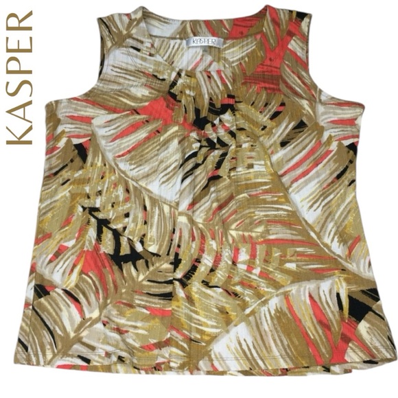 KASPER Pleated Leaf Print Sleeveless Crinkle Stretch Top - Women’s Large - Picture 11 of 11